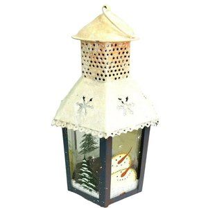 Christmas Candle Lantern Tea Light Votive Pillar Hand Painted Metal & Glass 10"